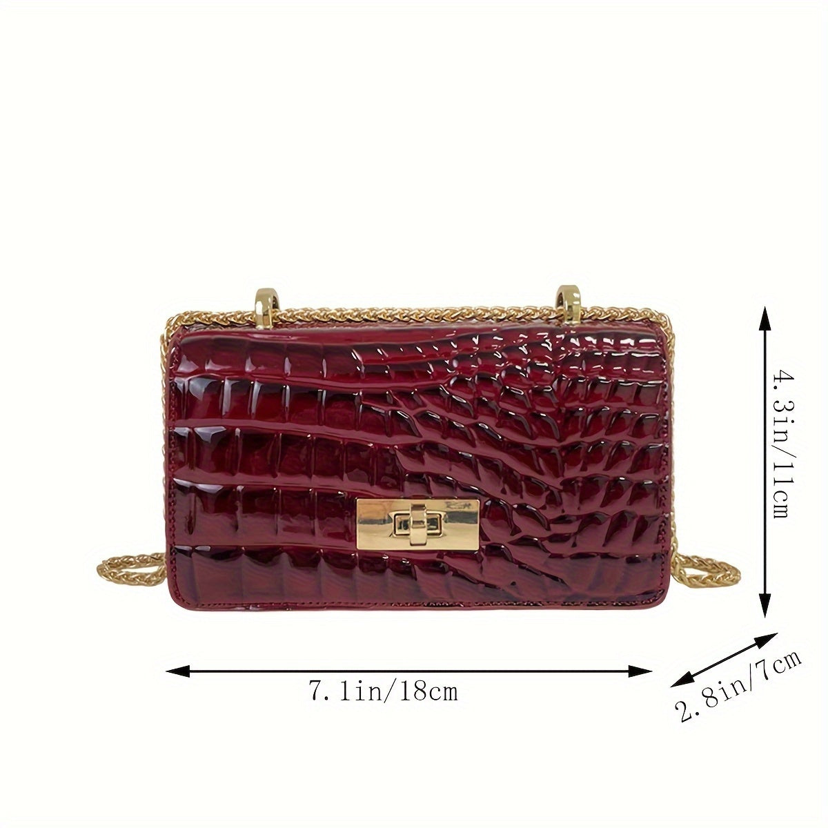 Classic Crocodile Pattern Square Chain Bag, Vintage Flap Shoulder Bag, Textured Handbag Wallet