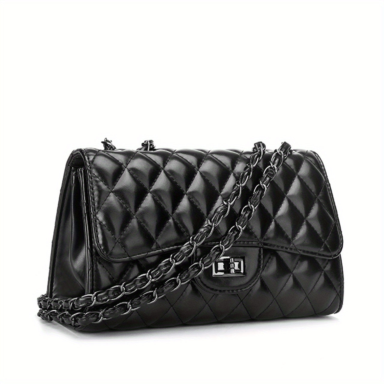 Women's Classic Square Shoulder Bag, Turn-Lock Quilted Detail Chain Bag, All-Match Bag