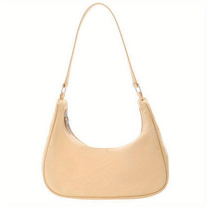 Simple Nylon Underarm Bag, Women's Lightweight Hobo Bag, Solid Color Zipper Handbag