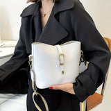 realaiot  Mini Soldi Color Bucket Bag, Fashion Buckle Crossbody Bag, Women Shoulder Purse With Striped Strap