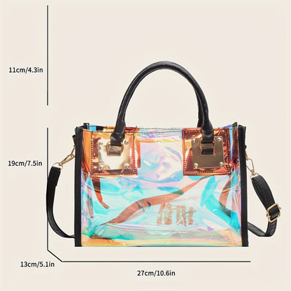 Stylish Holographic Tote Satchel Bag, Trendy Handbag, Versatile Travel Storage Bag