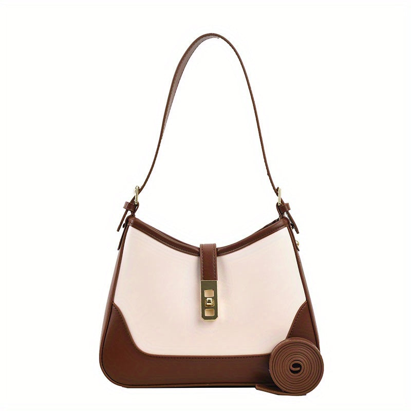 Minimalist Shoulder Bag For Women, Color Contrast Underarm Bag, Fashion PU Leather Handbag