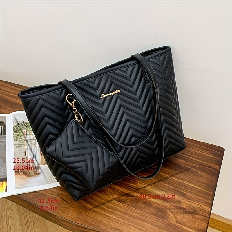 Fashion Quilted Tote Bag, Large Capacity Shoulder Bag, Women's Casual Handbag & Purse For Commute