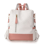 Colorblock Backpack Purse For Women, Geometric Embossed Shoulder Bag, Anti-theft Travel Laptop Schoolbag