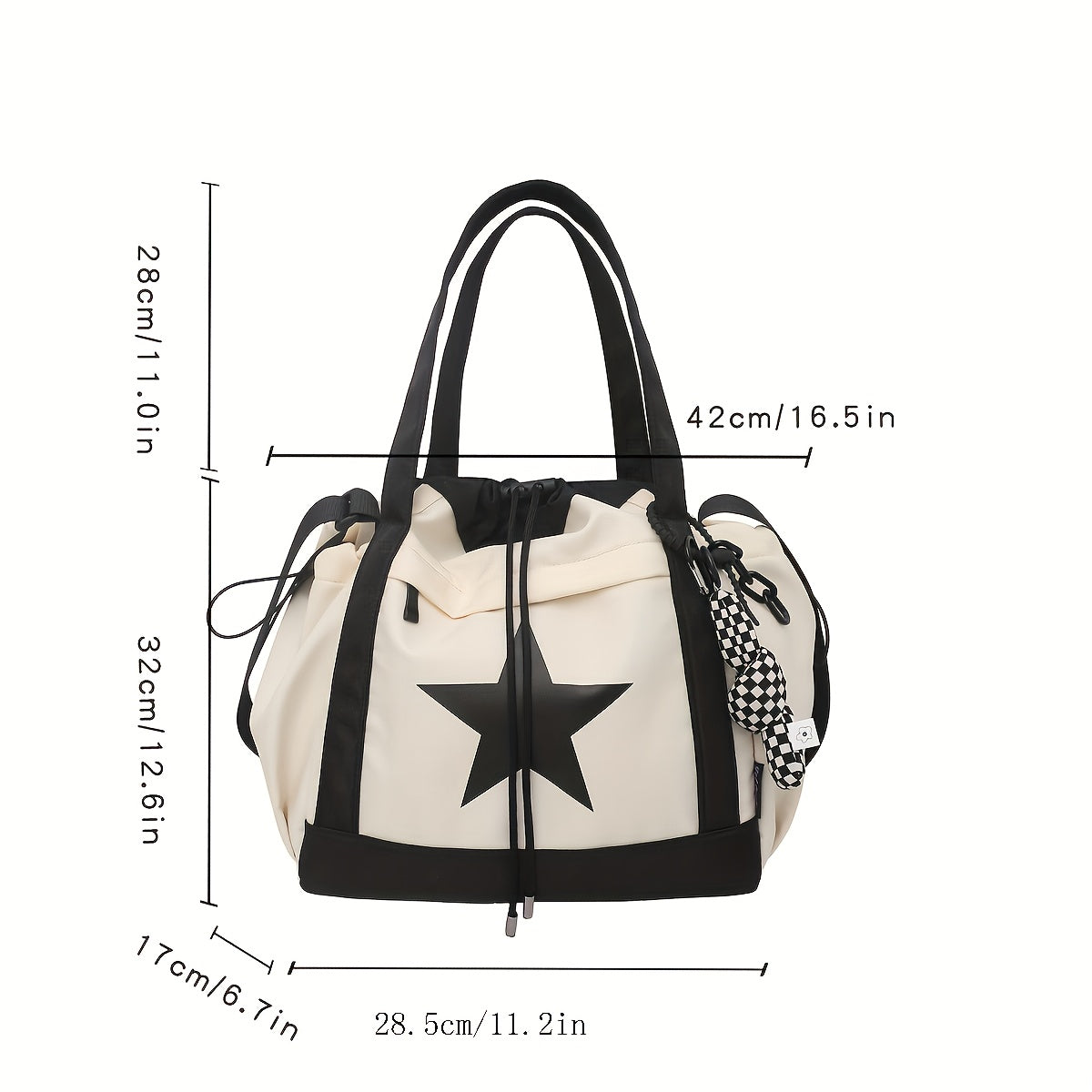 realaiot  Trendy Star Pattern Colorblock Shoulder Bag, Casual Drawstring Handbag, Versatile Niche Bag For School