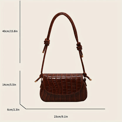 realaiot  Vintage Crocodile Pattern Shoulder Bag, PU Leather Flap Underarm Bag, Saddle Bag For Women's Daily Use