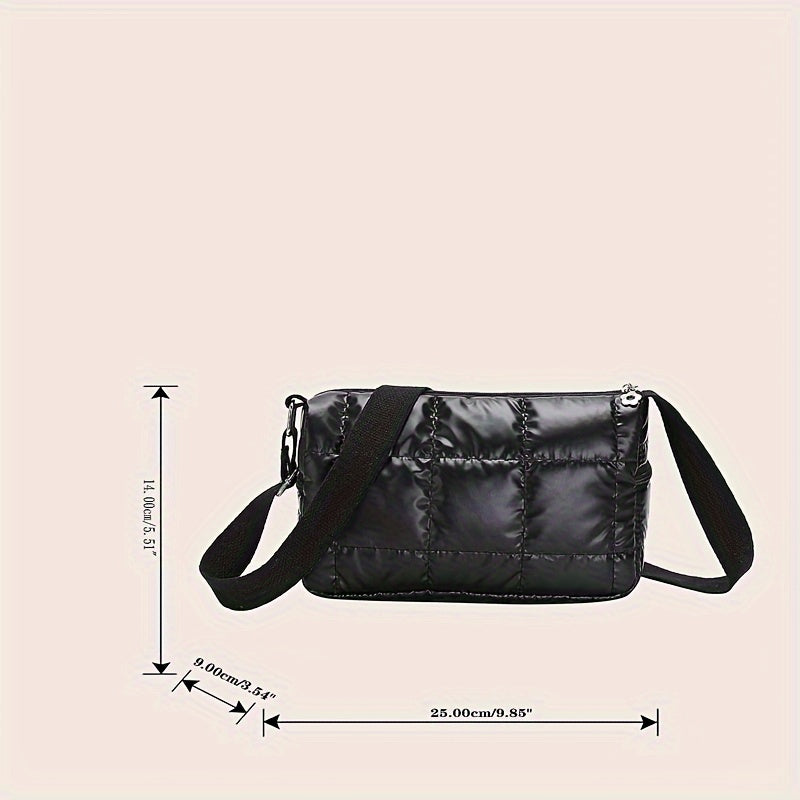 realaiot  Solid Color Padded Shoulder Square Bag, All-Match Versatile Zipper Handbag Wallet