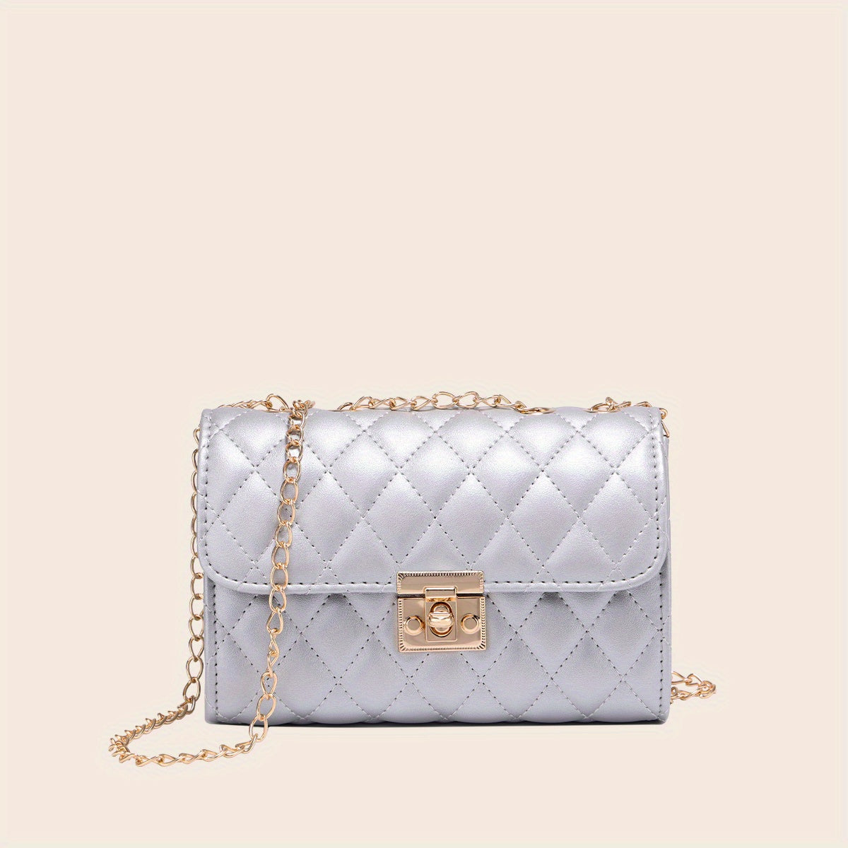 Quilted Crossbody Bag, Fashionable Chain Clutch Bag, Shoulder Bag, Square Bag, Satchel Bag