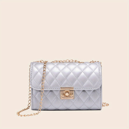 Quilted Crossbody Bag, Fashionable Chain Clutch Bag, Shoulder Bag, Square Bag, Satchel Bag