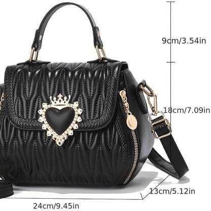 Fashion Top Handle Satchel Bag, Heart Decor Crossbody Bag, Women's Casual Handbag & Shoulder Bag