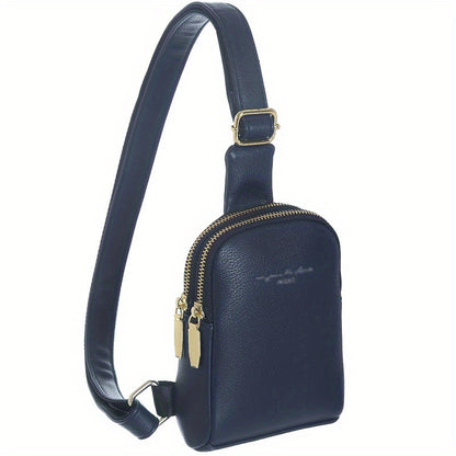 realaiot  Simple Faux Leather Sling Bag, Multi Functional Crossbody Bag, Casual Chest Bag For Travel, Sports, Cycling