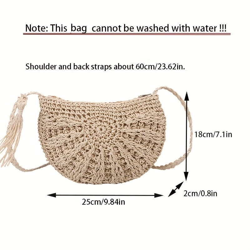 realaiot  Woven Crossbody Bag, Beach Straw Shoulder Bag, Small Capacity Fashion Vacation Bag For Women