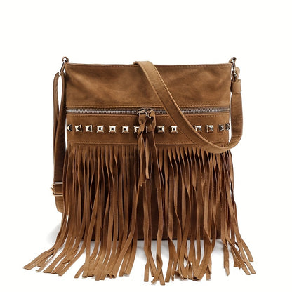 Vintage Tassel Fringe Crossbody Bag, Retro Bohemian Shoulder Bag, Women's Western Grunge Handbag & Purse