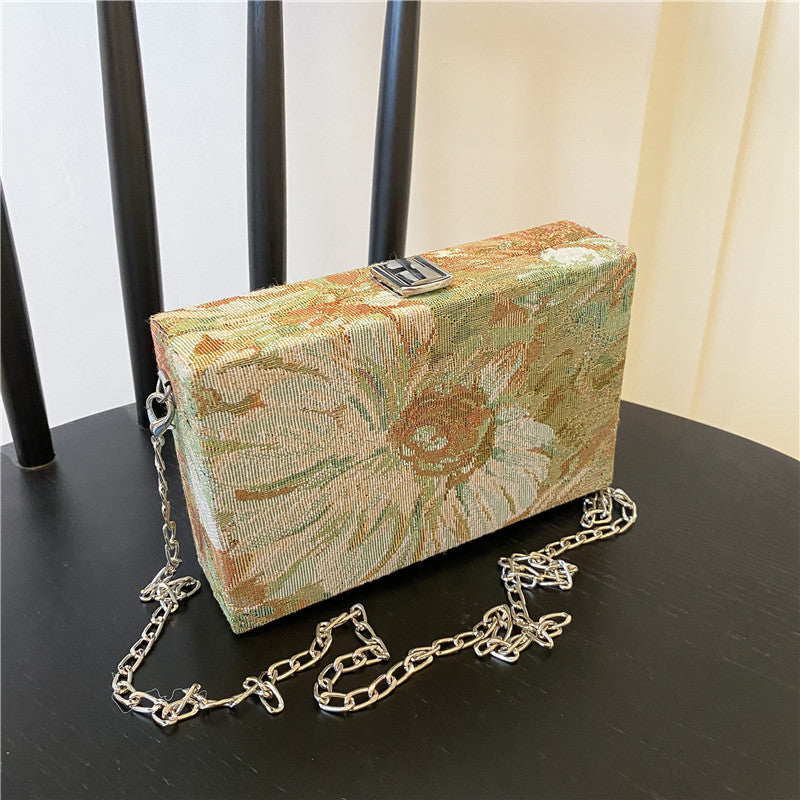 realaiot  Mini Floral Pattern Chain Strap Crossbody Box Bag