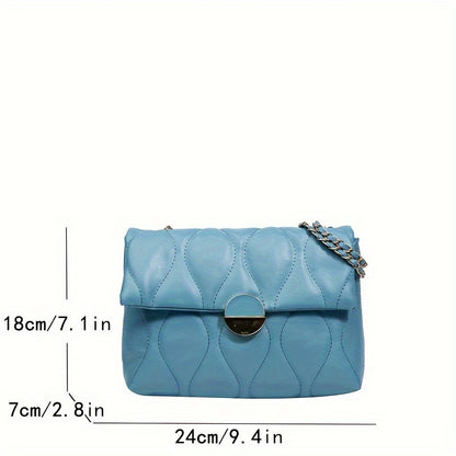 realaiot  Classic Geometric Pattern Square Shoulder Chain Bag, Solid Color Textured Flap Underarm Bag For Women