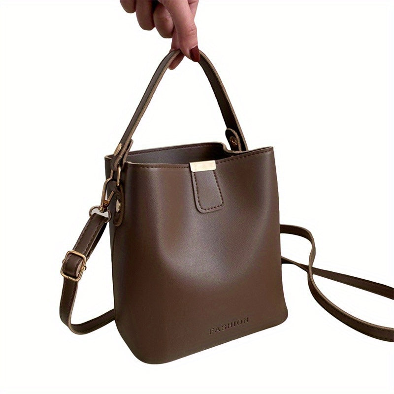 Mini Fashion Crossbody Bucket Bag, Solid Color Simple Shoulder Bag, Women's Casual Handbag & Hobo Tote Purse