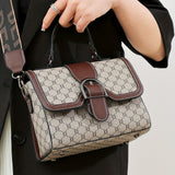 realaiot  Vintage Colorblock Square Handbag, Buckle Decor Retro Pattern Bag, Women's Top Handle Bag