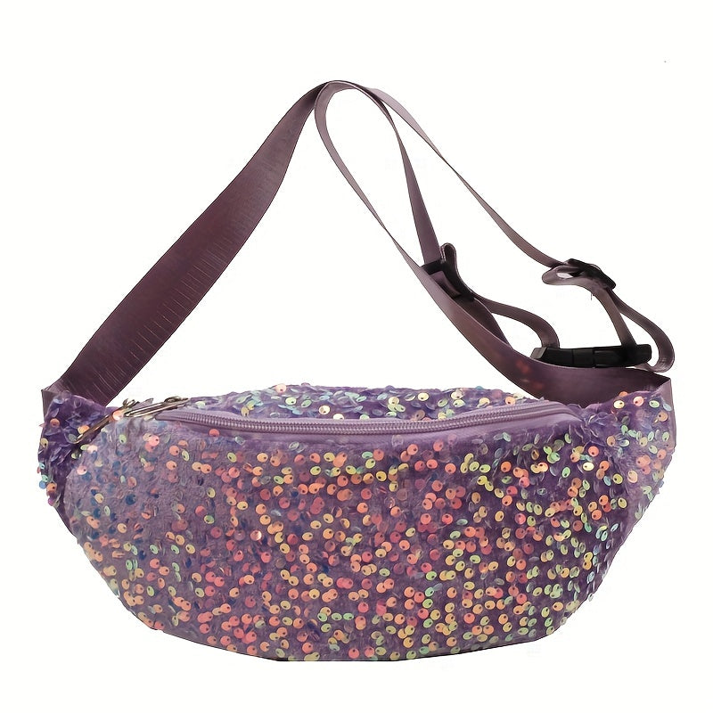 Trendy Glitter Sequins Chest Bag, Solid Color Sling Bag, Perfect Waist Bag For Women Daily Use