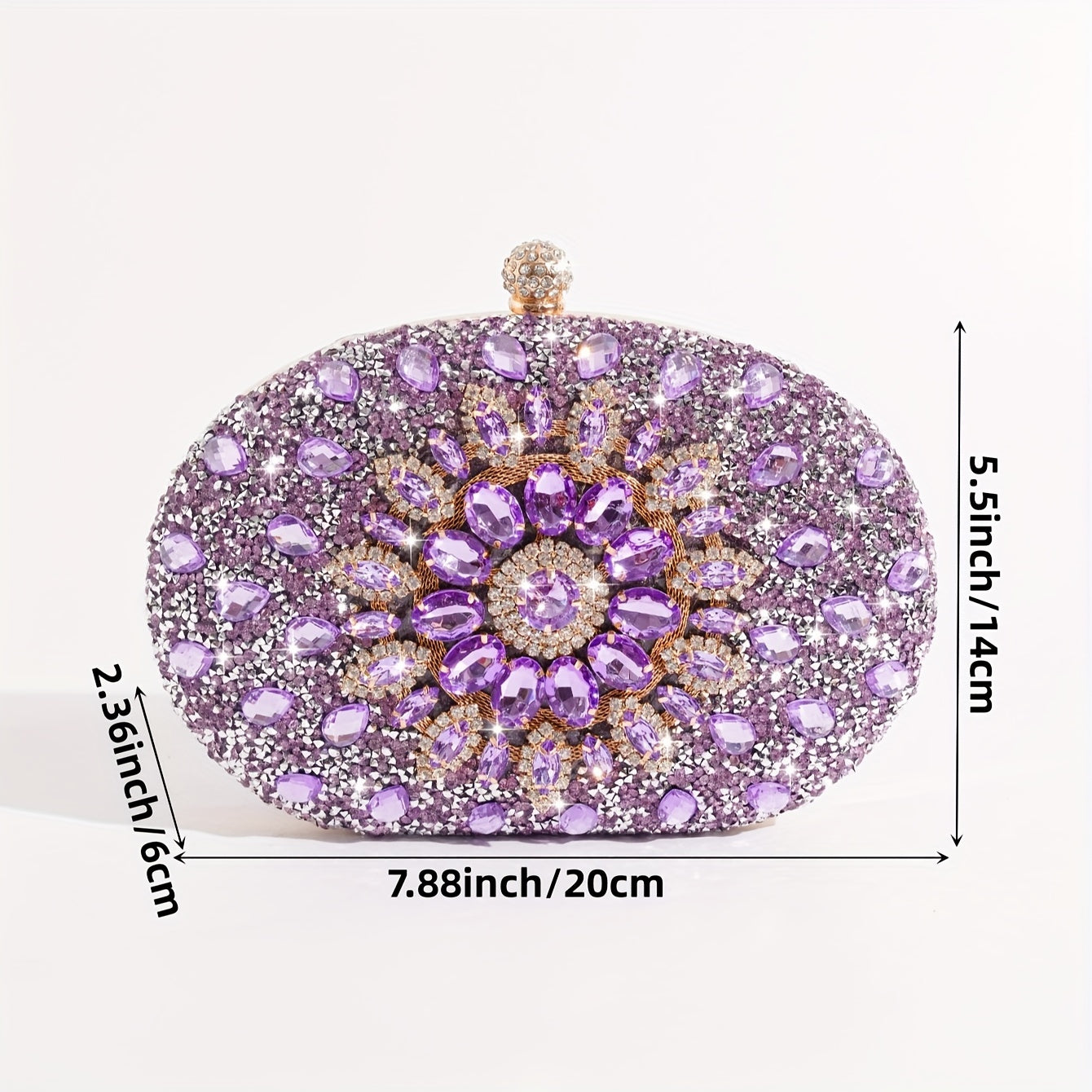 realaiot  Glitter All Over Rhinestone Decor Clutch Bag, Elegant Evening Oval Shaped Bag, Party Bag For Carnaval Use And For Music Festival