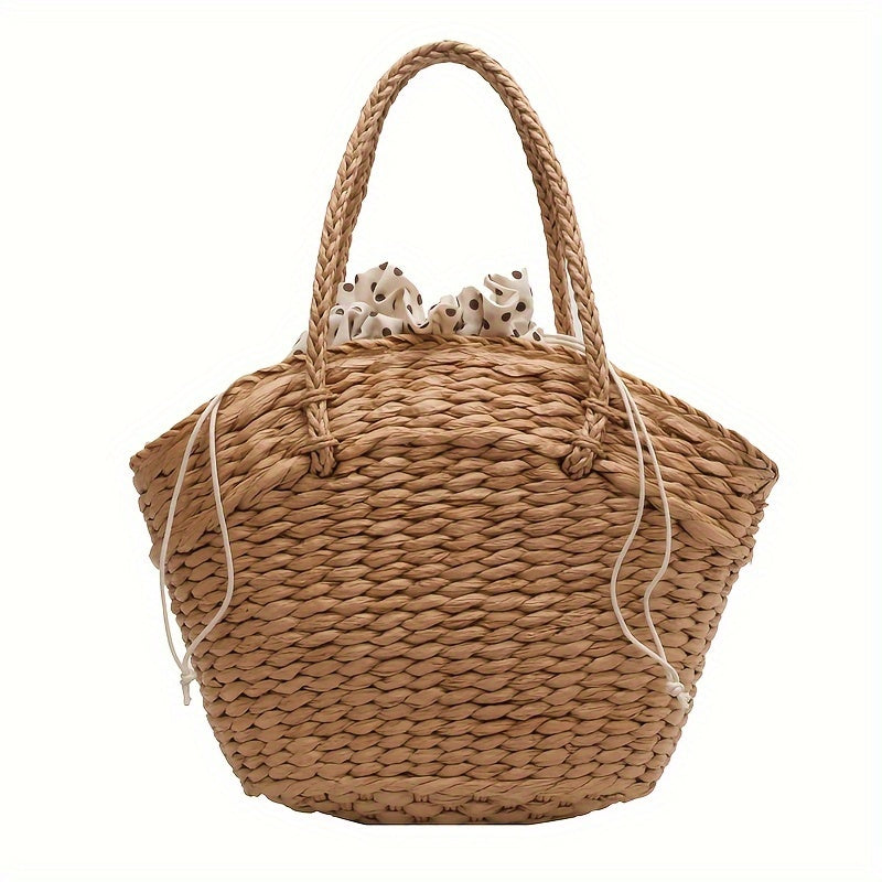 Woven Straw Tote Bag For Women, Seaside Vacation Beach Bag, Paper Straw Vegetable Basket Bag For Women