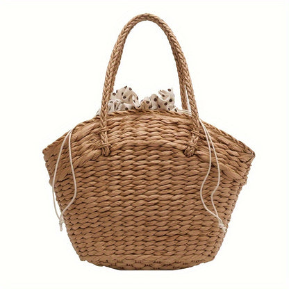 Woven Straw Tote Bag For Women, Seaside Vacation Beach Bag, Paper Straw Vegetable Basket Bag For Women