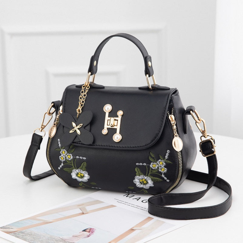 Floral Pattern Zipper Handbag, Trendy Flap Shoulder Bag, Stylish Small Faux Leather Purse