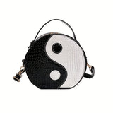 realaiot  Mini Yin & Yang Circle Bag, Round Crossbody Purses, Crocodile Embossed Handbag