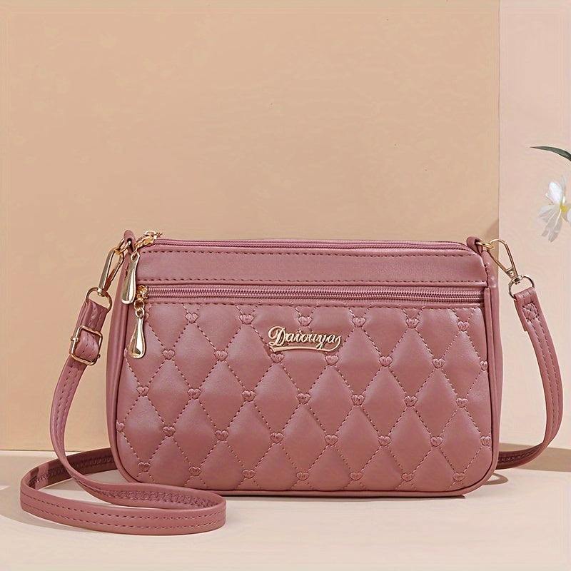 realaiot  Classic Solid Color PU Leather Crossbody Bag, Zipper New Fashion Shoulder Bag For Women, Small Purse And Handbag