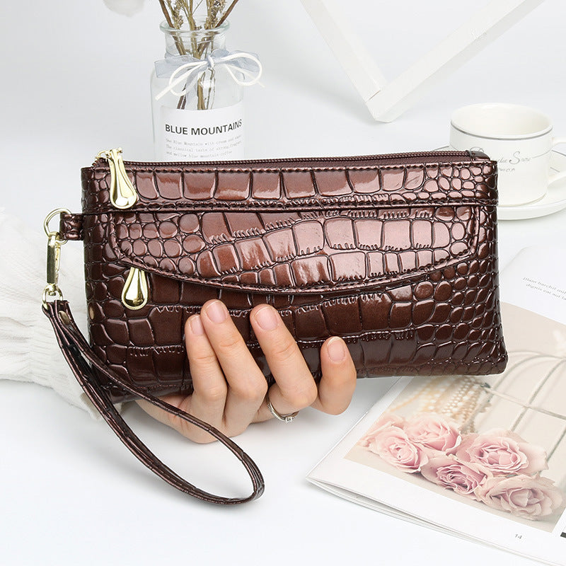 realaiot Crocodile Embossed Clutch Wallet, Women's Long Zipper Hand Bag For Coin & Card, Purse With Wristlet