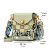 Mini Plaid Pattern Crossbody Bag, Studded & Chain Decor Flap Phone Purse, Faux Leather Shoulder Bag