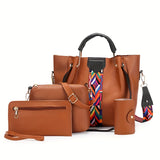 Simple Trendy Women's Bag Set : All-Match Large Tote Bag & Square Shoulder Bag, Clutch Long Purse & Credit Card Case