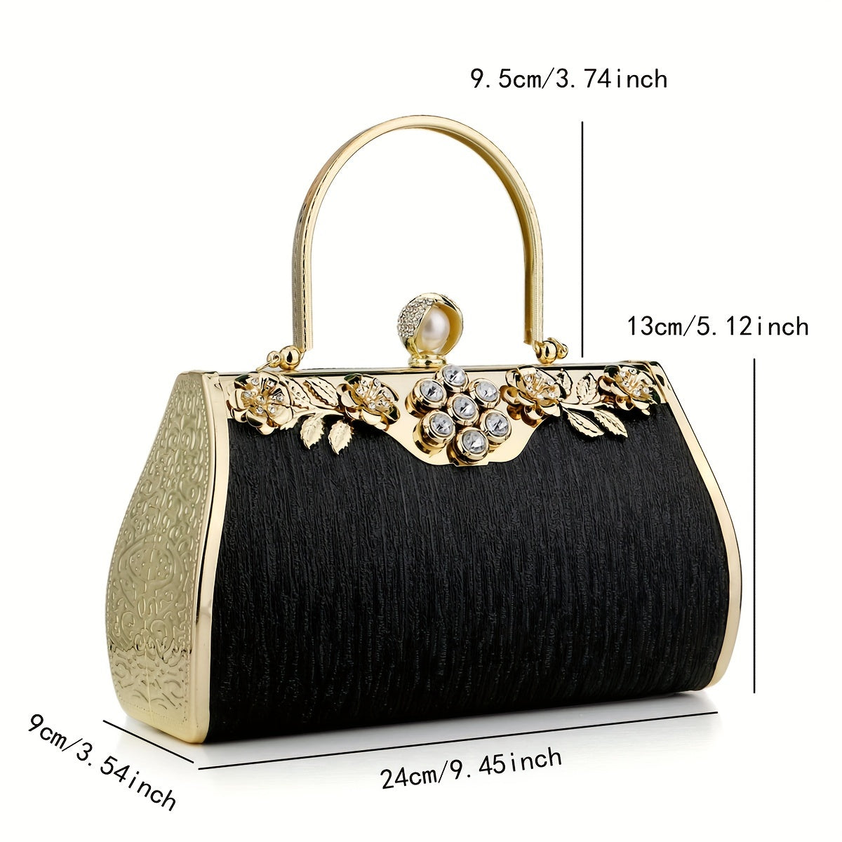 realaiot Luxury Rhinestone Flower Decor Evening Bag, Elegant Top Ring Clutch Purse, Women's Dress Handbag For Wedding Party Prom Banquet - Perfect for Carnival Mardi Gras Music Festival