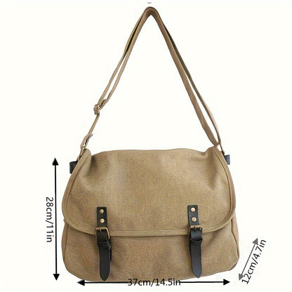 Casual Simple Messenger Bag, Canvas Large Capacity Crossbody Bag, Minimalist Flap Bag For School