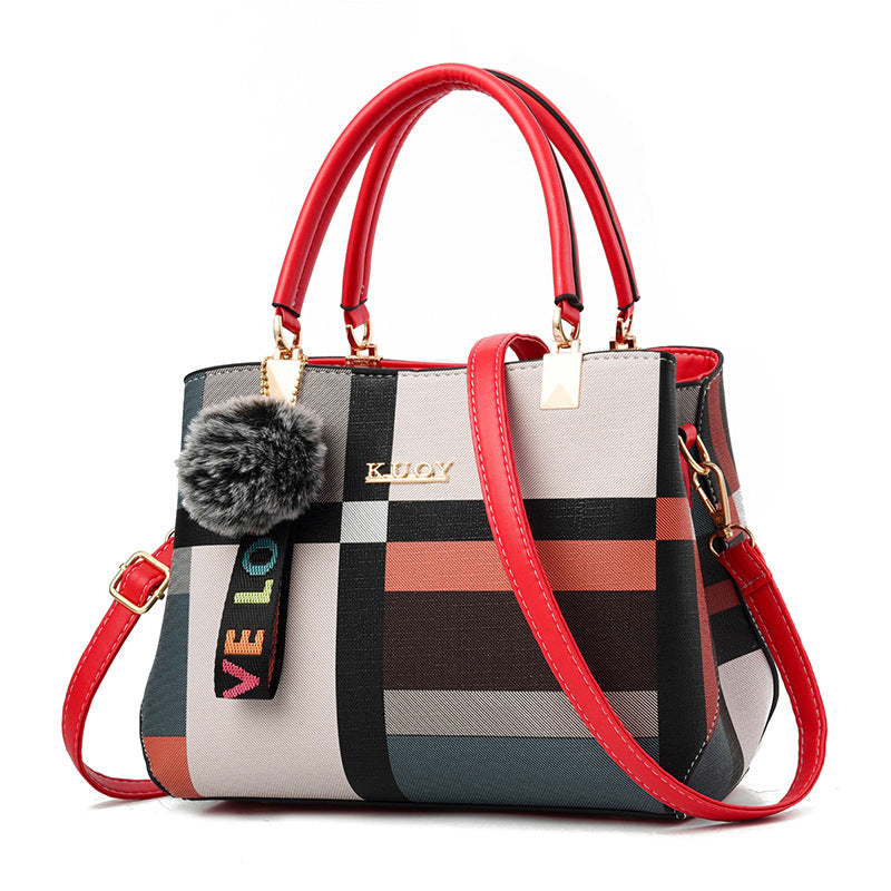 realaiot  Plaid Pattern Satchel Bag, Stylish Colorblock Double Handle Purse, Women's Fashion Crossbody Bag