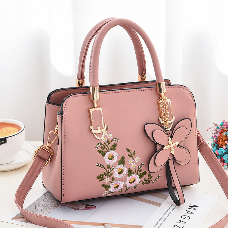 Elegant Floral Pattern Handbag, Women's Fashion Faux Leather Shoulder Bag, Trendy Double Handle Purse