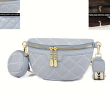 Argyle Quilted Fanny Pack With Coin Purse, Trendy Travel Crossbody Bag, Women's PU Leather Chest Bag