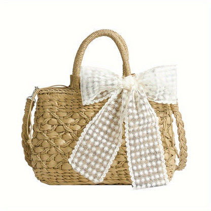 Summer Woven Straw Bag, Retro Paper Straw Woven Handbag, Boho Style Crossbody Bag For Travel Vacation Beach