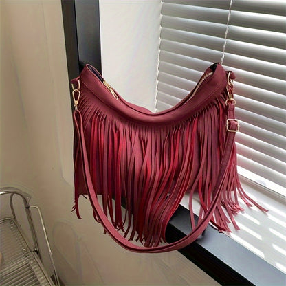 realaiot Vintage Fringe Crossbody Bag, Retro Bohemian Shoulder Bag, Women's Hippie Handbag & Tote Purse