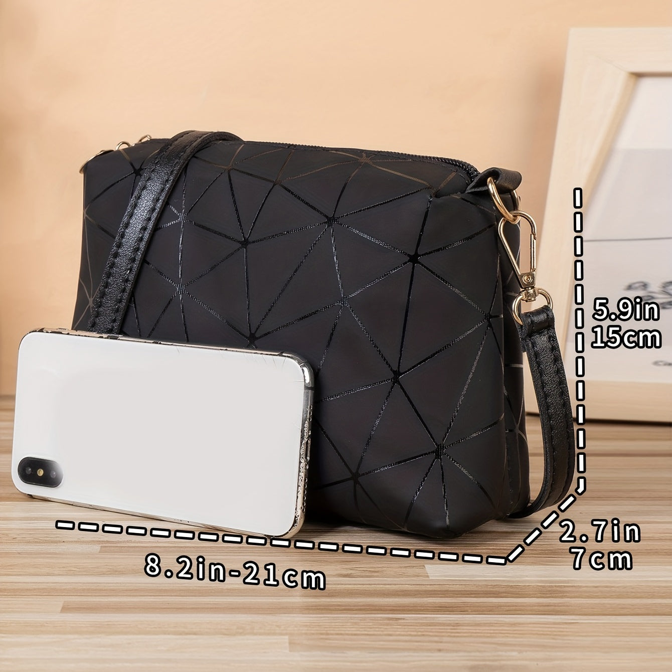 realaiot  Mini Geometric Pattern Crossbody Bag, PU Leather Textured Bag, Classic Fashion Versatile Shoulder Bag