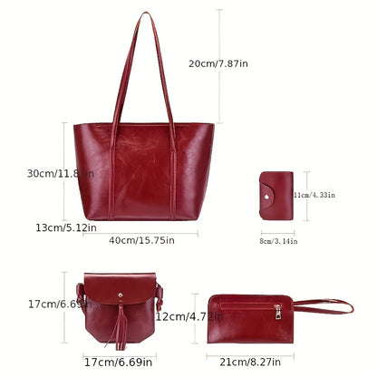 4PCS Minimalist Large Capacity Tote Bag, Solid Color Simple Crossbody Bag, Women's Casual Handbag & Shoulder Purse