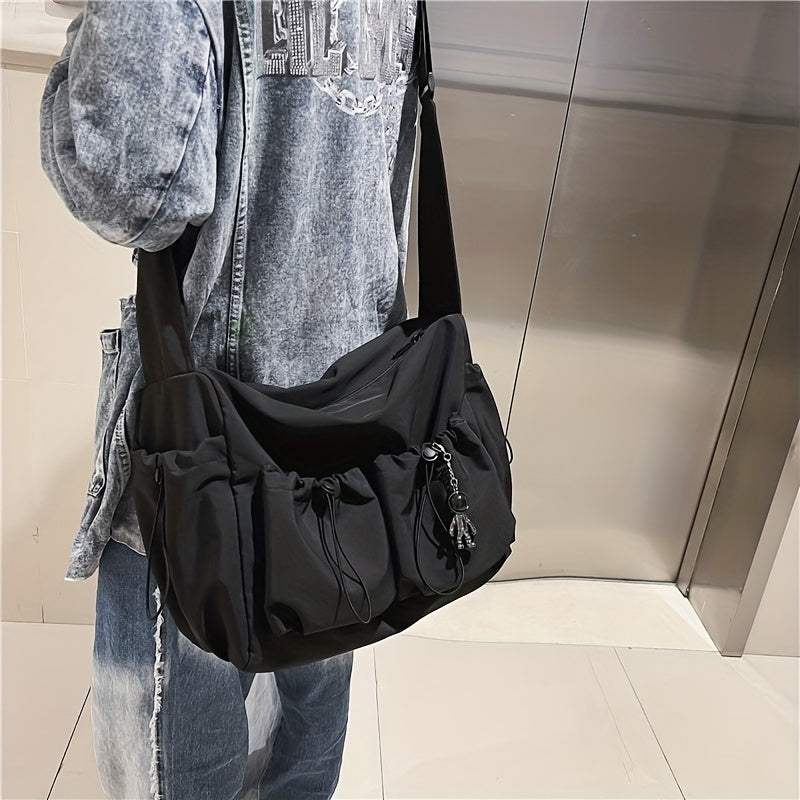 realaiot  Kpop Nylon Crossbody Bag, Multi Pockets Shoulder Bag, Casual Messenger Bag For School Travel