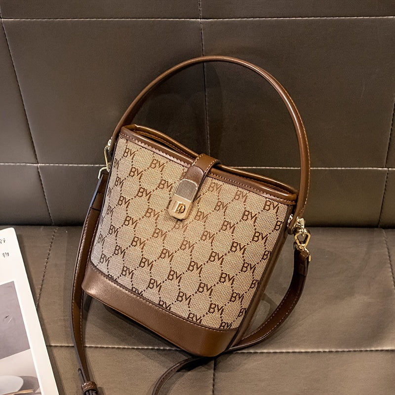 Stylish Letter Pattern Bucket Bag, Classic Style Crossbody Bag, Fashion Handbag For Women