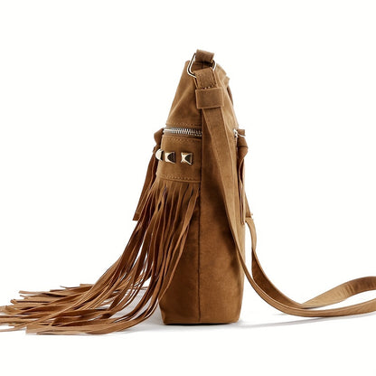 Vintage Tassel Fringe Crossbody Bag, Retro Bohemian Shoulder Bag, Women's Western Grunge Handbag & Purse