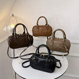 realaiot  Letter Embossed Handbag, Retro Solid Color Zipper Purse, Trendy Crossbody Bag For Women