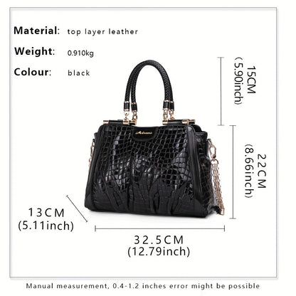 realaiot  Luxury Crocodile Pattern Handbag, Genuine Leather Crossbody Bag, Elegant Satchel Purse For Women