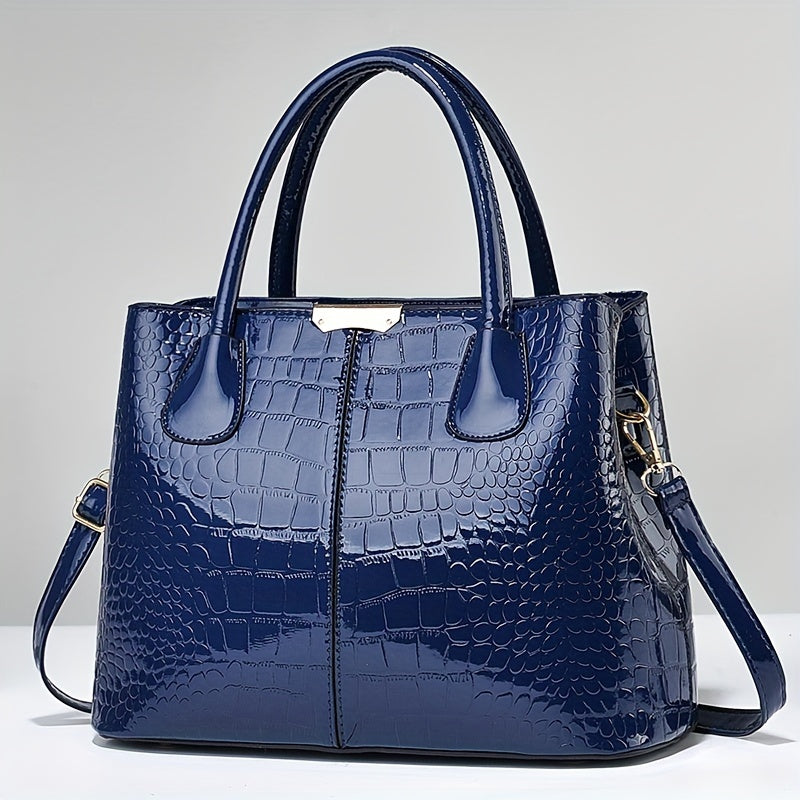 realaiot  Trendy Crocodile Print Tote Bag, Large Capacity Multi-pocket Shoulder Bag, Perfect Underarm Bag For Commuting