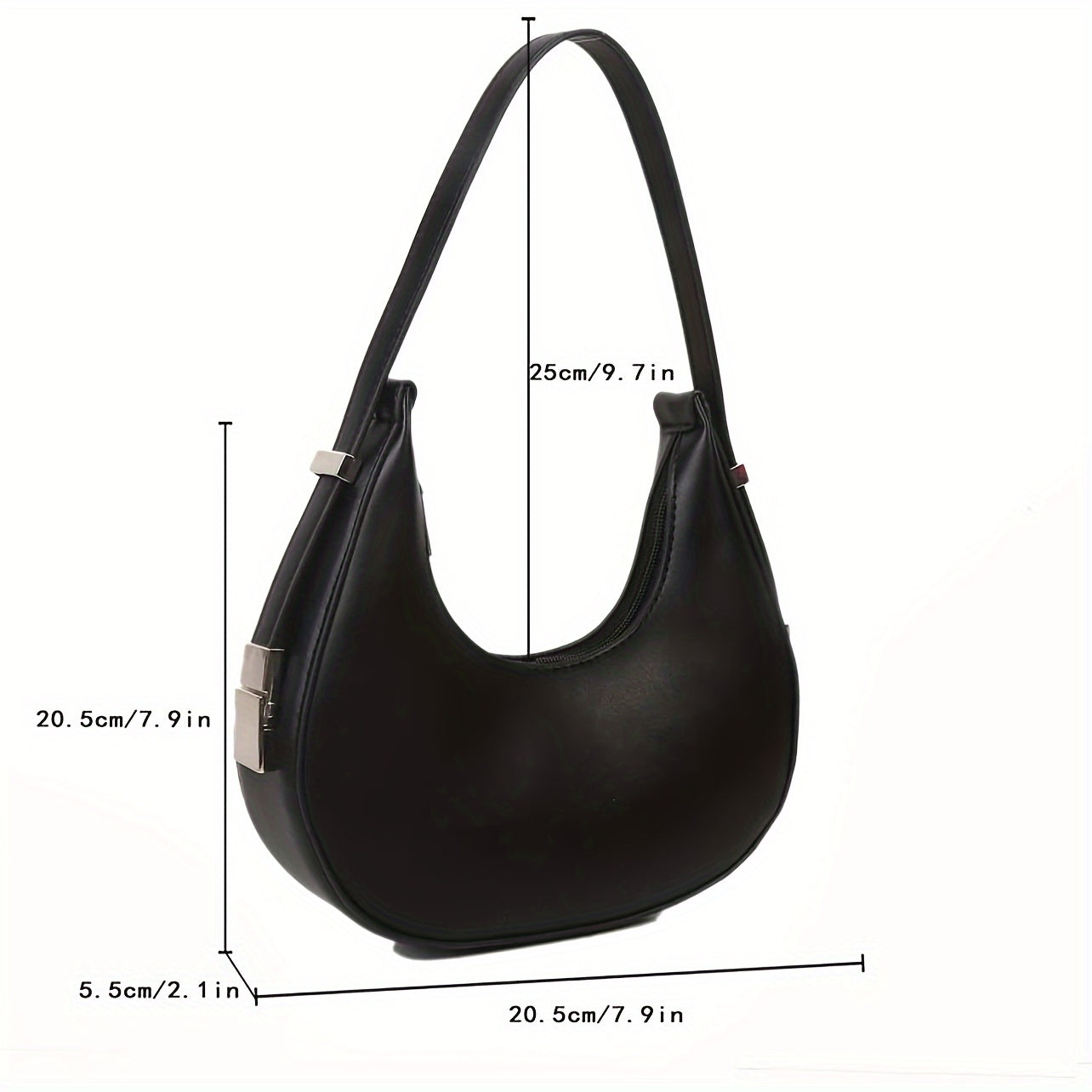 realaiot  Minimalist Hobo Bag For Women, Stylish Solid Color Shoulder Bag, Trendy Zipper Crescent Handbag & Purse