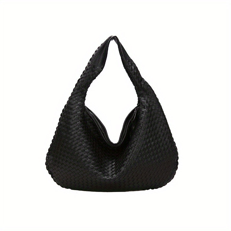 Vintage Woven Shoulder Hobo Bag, Retro Large Capacity Handbag, Women's Grunge Casual Textured Purse