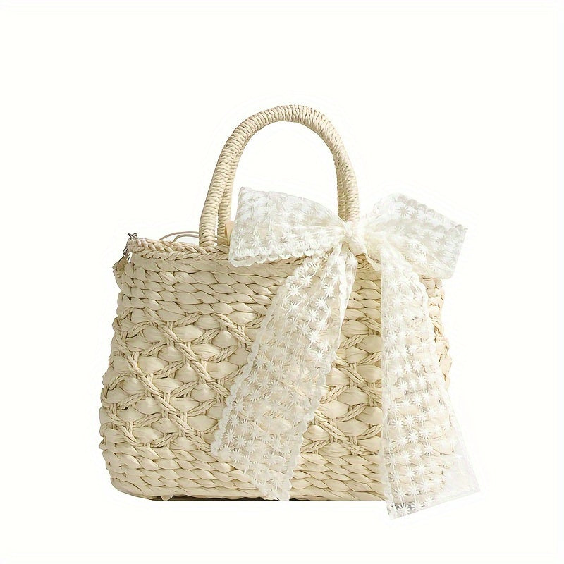 Summer Woven Straw Bag, Retro Paper Straw Woven Handbag, Boho Style Crossbody Bag For Travel Vacation Beach