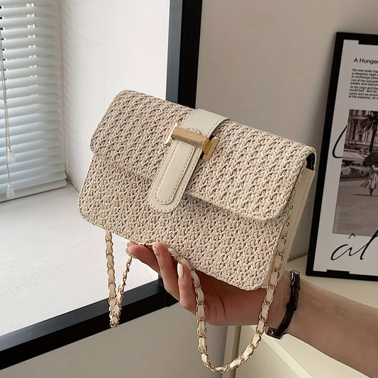 Straw Woven Flap Shoulder Bag, Simple Design Crossbody Bag, Versatile Casual Shoulder Bag